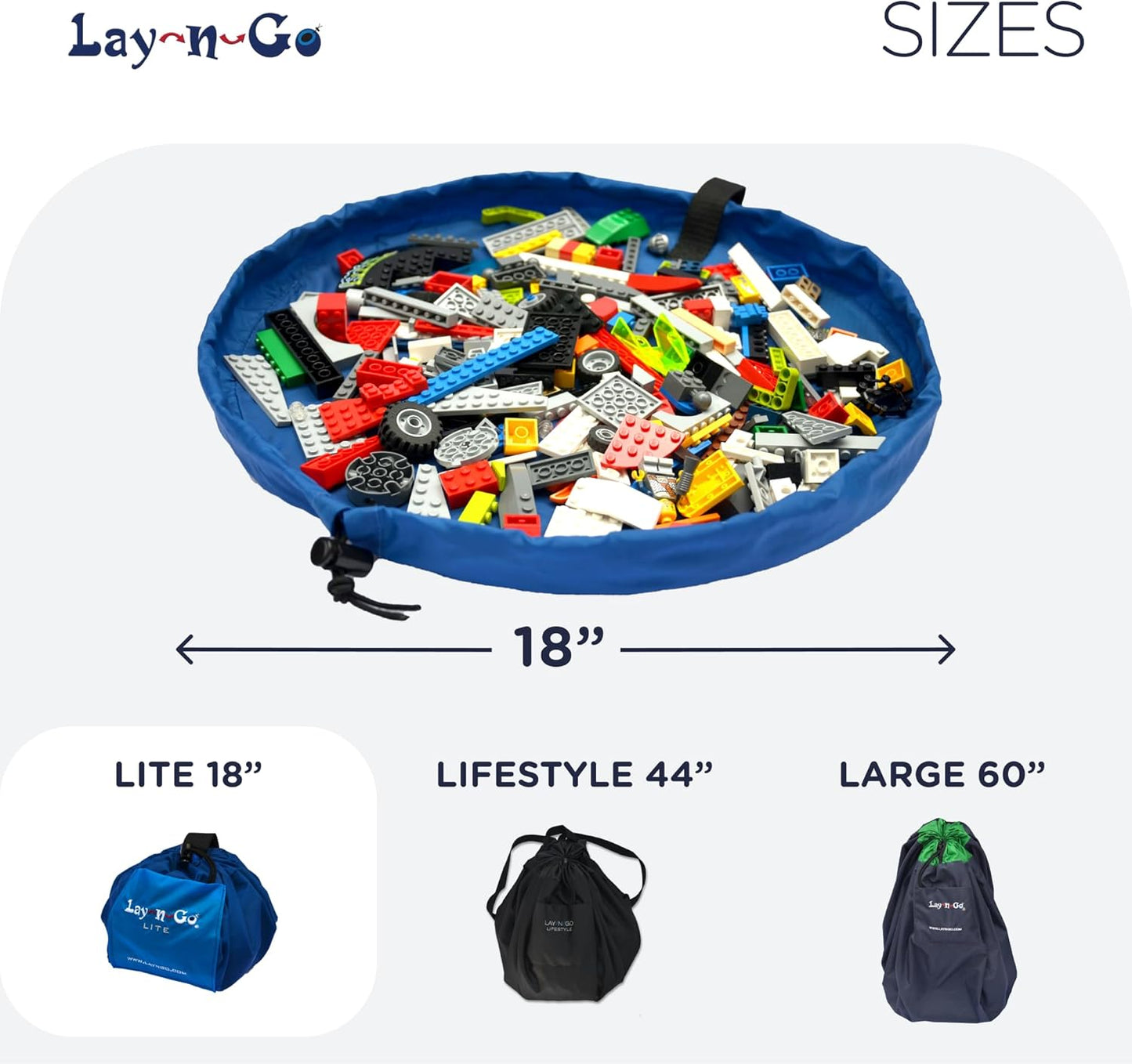 Lay-n-Go 2-in-1 Small Portable Drawstring Toys Storage Organizer and Play Mat for Room and Travel, Made for Kids and Toddlers with a Durable Patented Design
