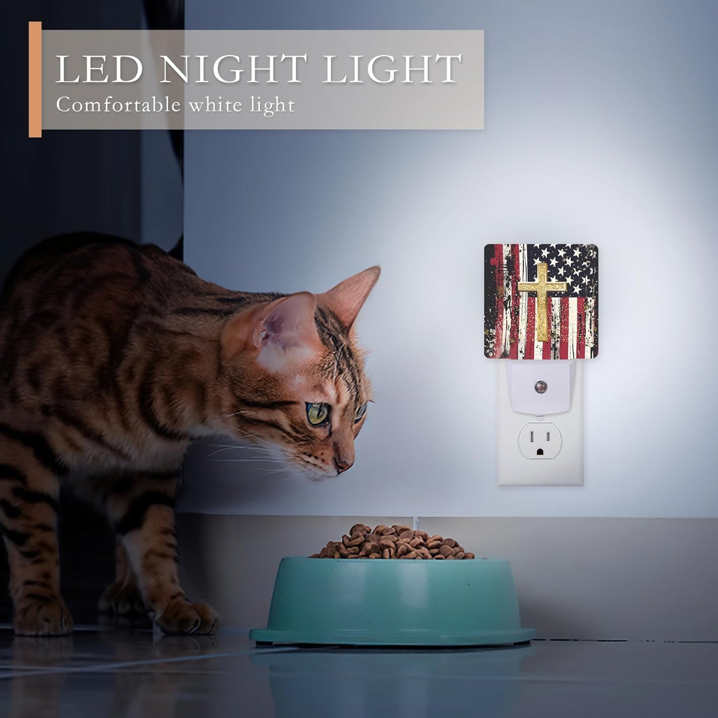 Night Light Plug into Wall,American Flag Cross Night Light with Dusk to Dawn Sensor Night Light for Kid Girls Boys Women Men Room Decor,Hallway,Kitchen,Bathroom,Nursery,Stairs