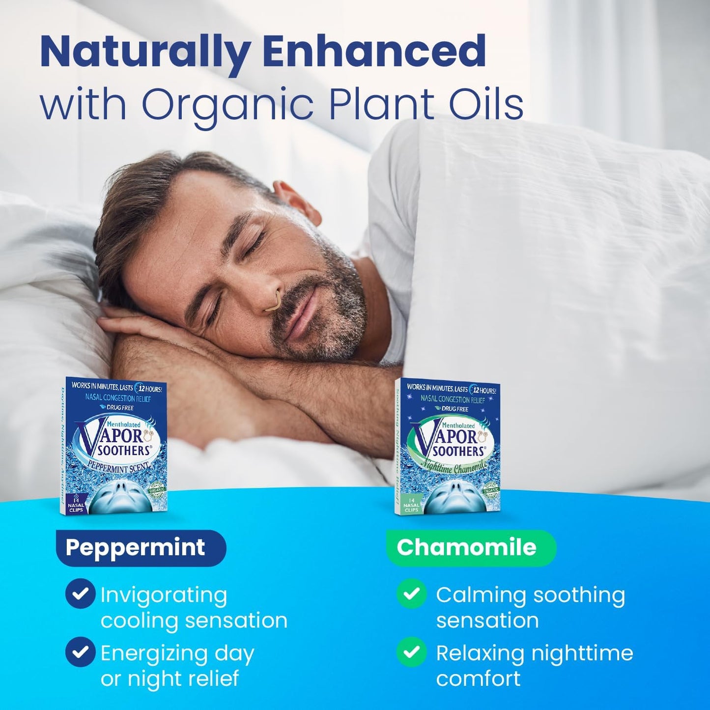 Nasal Dilator Clips, Instant Nasal Congestion Relief, Nighttime Chamomile, 14 Count, Drug-Free