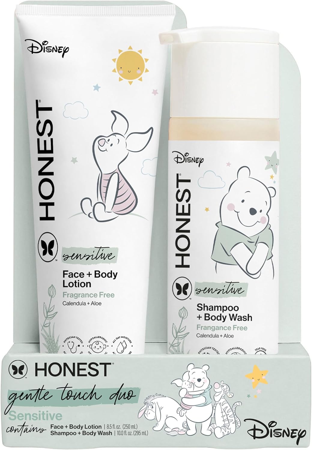The Honest Company 2-in-1 Cleansing Shampoo + Body Wash and Face + Body Lotion Bundle + Disney Design | Gentle for Baby | Dermatologist Tested | Sensitive Fragrance Free, 18.5 fl oz