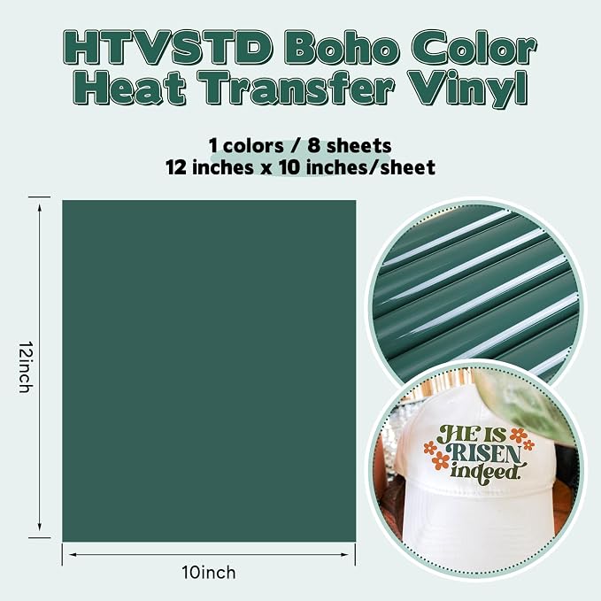 HTVSTD Boho Green HTV Heat Transfer Vinyl 8pcs 12×10in Iron on Vinyl | Dark Boho