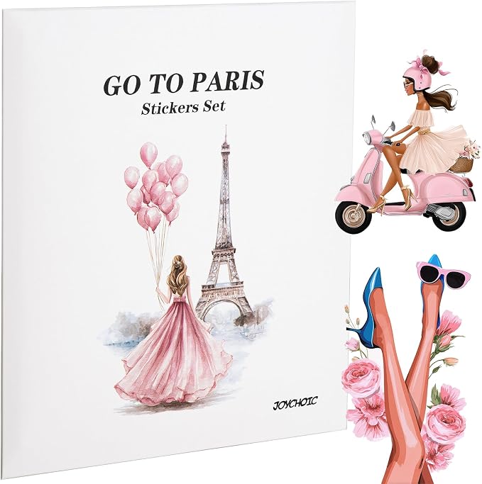 JOYCHOIC Paris Journaling Sticker Set, 18 Sheets PET Junk Journal Stickers