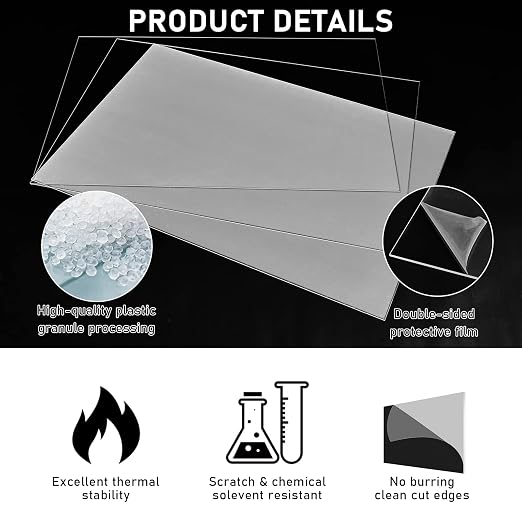 Roowest 3 Pcs 24'' x 36'', 1/8 Inch Thick Clear Acrylic Sheet Panels