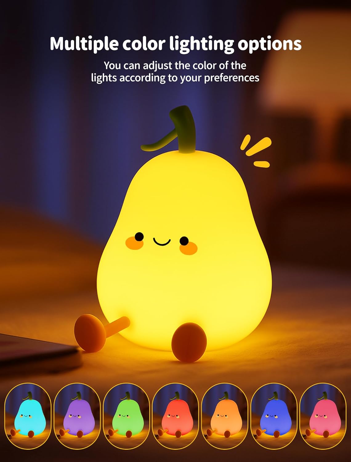 Fruit & Vegetable Night Light Set – 3 Pack Cute Silicone Nightlight, Rechargeable Bedside Touch Lamp, Dimmable Soft Night Lamp Gift for Bedroom Kids Room Decor (Pear, Pineapple, Eggplant)