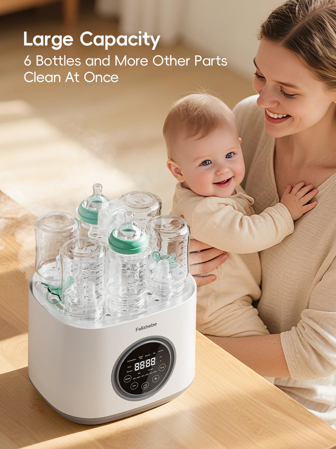 Bottle Sterilizer and Dryer, with Breastmilk Warmer, Large Capacity Baby Bottle Steam Sterilizer and Dryer for Baby Bottles, Pacifiers, Pump Parts, Touch Screen & Auto-Off, Premium Quality (White)