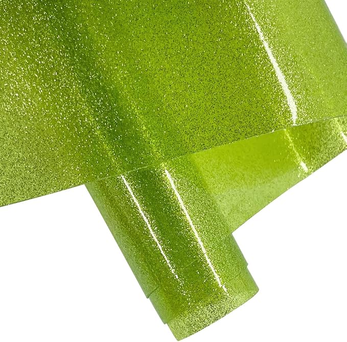 ONEART | Yellow Green Transparent Glitter Vinyl Roll, 0.7 mm Solid Clear PVC