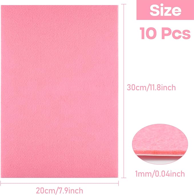 CHRORINE 10 Pcs Pink Felt Fabric Sheets Self Adhesive Felt Sheets 8 x 12 Inches