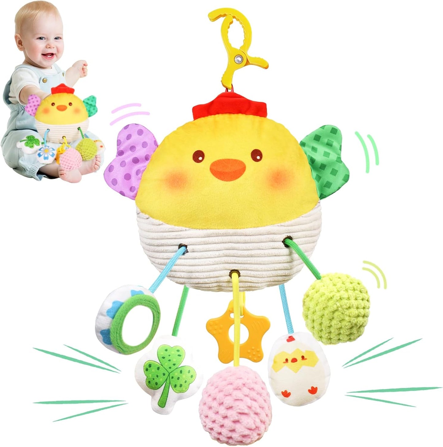 Stroller Toys for Babies 6-12 Months, Car Seat Toys for Babies 0-6 Months Boys Girls, Rattle Mirror Crib Carseat Hanging Toy for 3-6 Month, Newborn Gifts for Baby