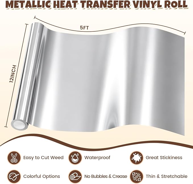 Silver Metallic Foil HTV Heat Transfer Vinyl Roll