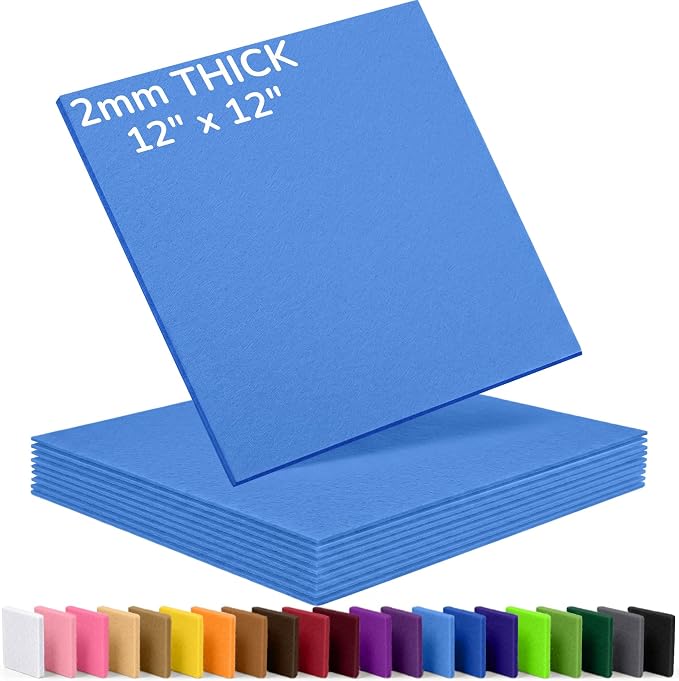 2mm Stiff Felt Sheets 12" X 12" | Thick Polyester Felt Material, DIY Craft