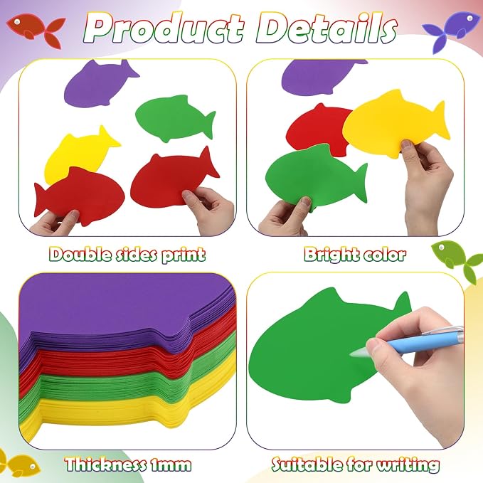 Ireer 48 Pcs Large Foam Fish Cutouts 6 Inch Colorful Fish Shapes Classroom