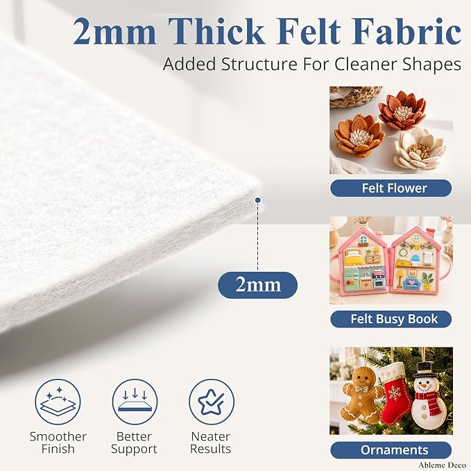 12" x 12" Felt Sheets for Crafts, 2mm Stiff Felt Fabric, Ivory | 2mm Thick