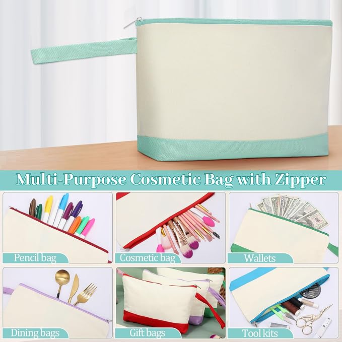 Silkfly 30 Pcs Cotton Canvas Makeup Bags Cosmetic Zipper Bags 10.2 x 5.5 x 2''