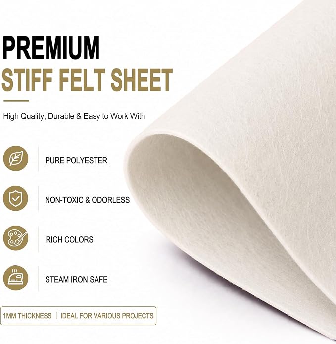 White Large Felt Fabric 36" x 36", 1mm Stiff Felt Sheet, Nonwoven Fabric