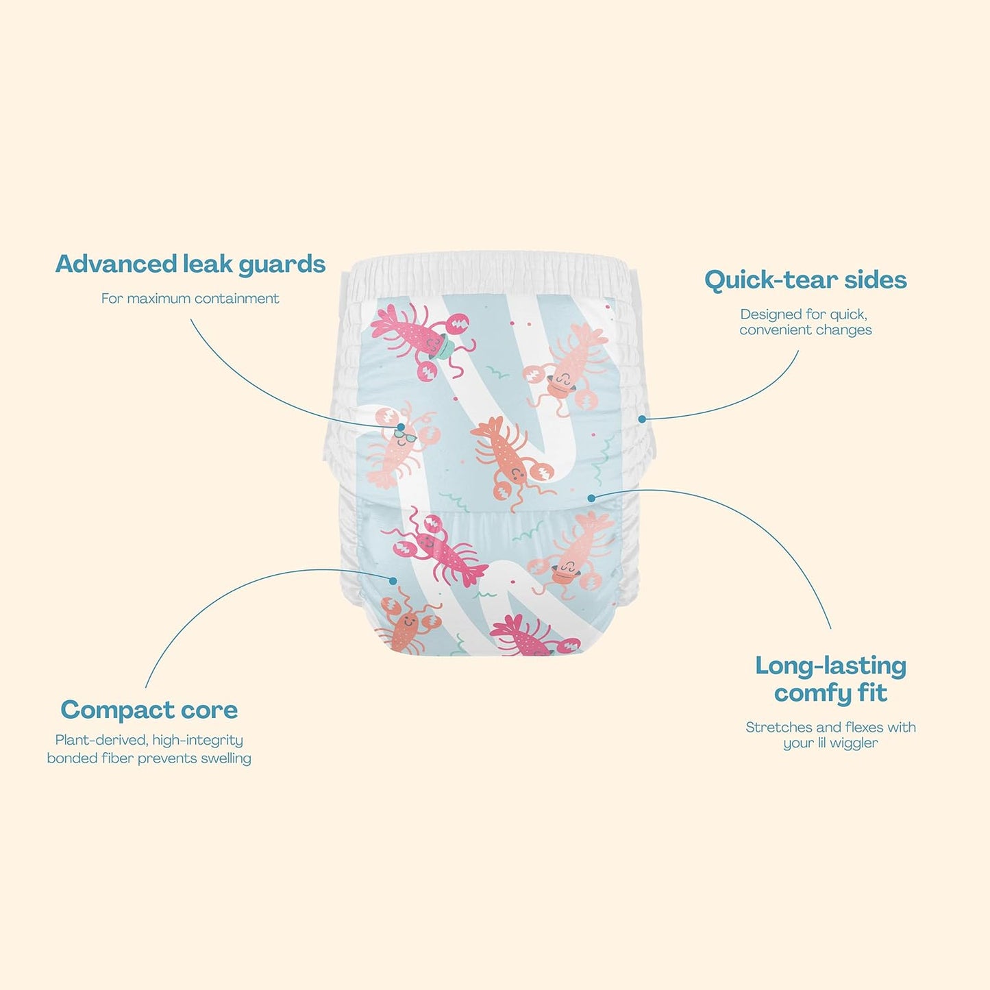 Hello Bello Swim Diapers Large | For 32-40 lbs | Lobster Design | Leak Protection | 17 Count, Pack of 4