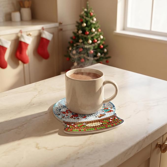 8 PCS Christmas Diamond Art Coasters Kits Snowball Diamond Painting Coaster |