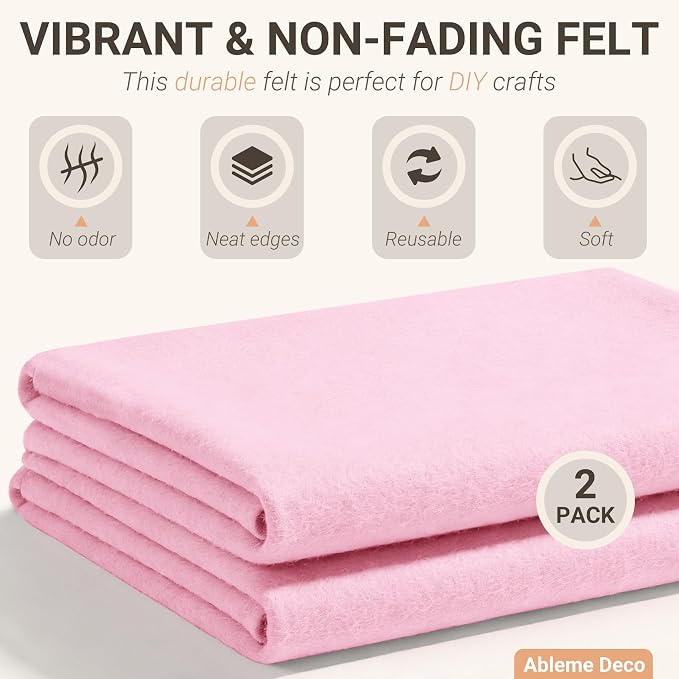 Light Pink Felt Fabric Sheets 18" x 18" 1.6mm Soft Craft Felt | Soft Precut