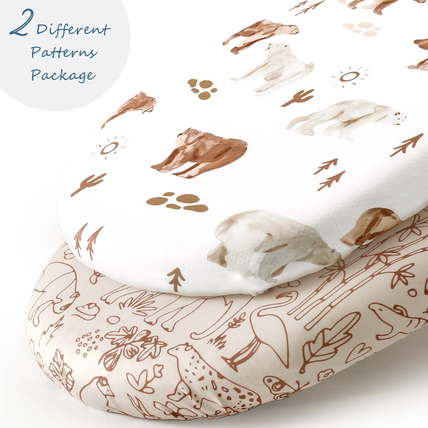 Stretch Ultra Soft Fitted Bassinet Sheet Set 2 Pack, Universal Fit for Bassinets Baby Cradle Moses Basket Oval Rectangle Mattress Safe and Snug, Stylish Bassinet Sheets of Sunny Bear Print