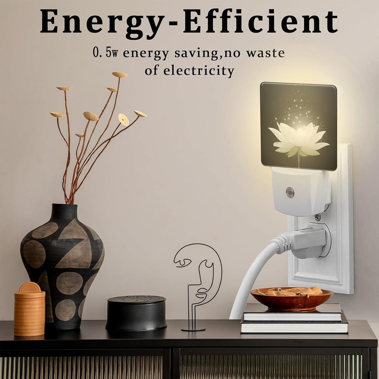 Magic White Lotus Flower Night Light for Kids, Glowing Lotus Floral Night Light Plug in with Dusk to Dawn Sensor, 0.5w Energy Saving Sleep Friendly Nightlight for Hallway Stairway Kitchen Bedroom