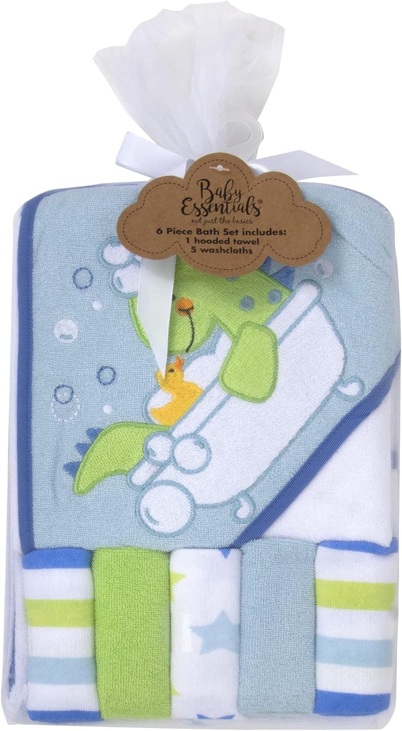 Baby Hooded Towel and Washcloth Set for Infants, Boys and Girls 6-12 Months (Refreshed Rex)