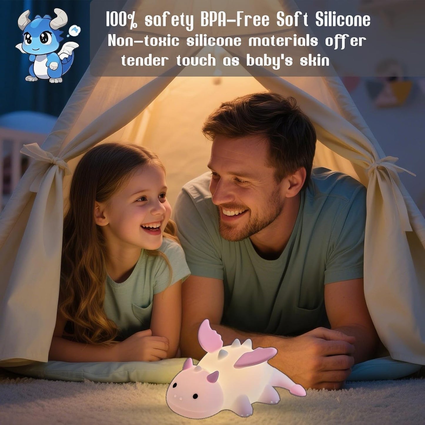 Dragon Night Light, Cute Pink Dragon Gifts, Soft Silicone Lamp with 3 Level Warm Light and RGB Changing, Breastfeeding Nursery Portable Kawaii Bedside Lamp for Baby, Toddler, Boys and Girls