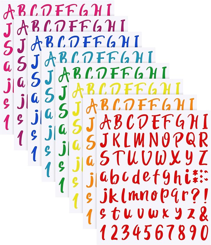 Outus 576 Pcs 8 Sheets Letters Stickers Vinyl Alphabet Number Decals Back to