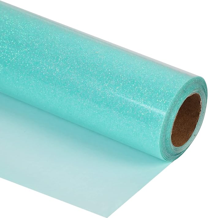 guangyintong Glow Glitter Cyan Heat Transfer Vinyl HTV Rolls, Glitter HTV Vinyl