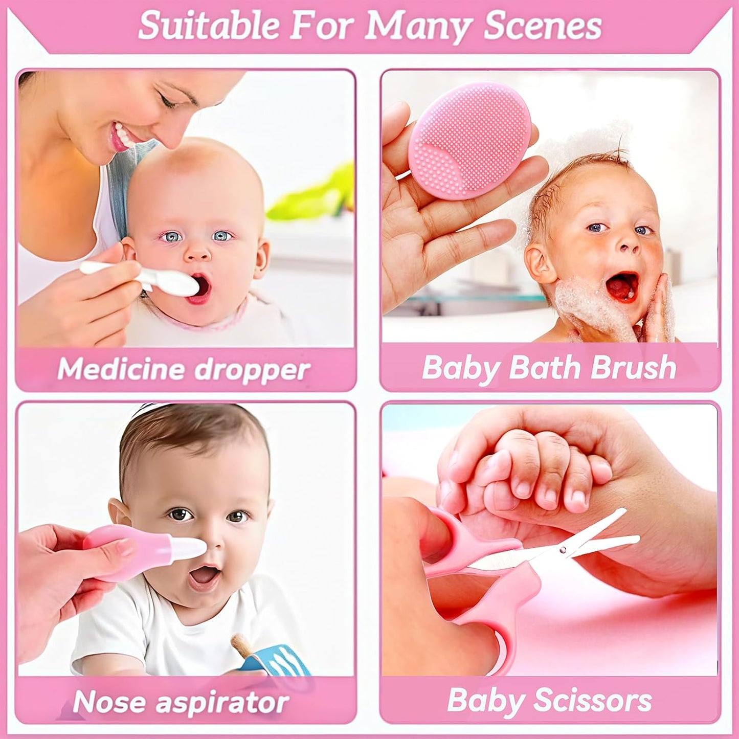 Baby Healthcare and Grooming Kit, 26 in 1 Portable Baby Safety Care Set with Hair Brush Comb Nasal Aspirator Electric Nail Trimmer Set Baby Essentials kit for Newborn Boys Girls (Pink)