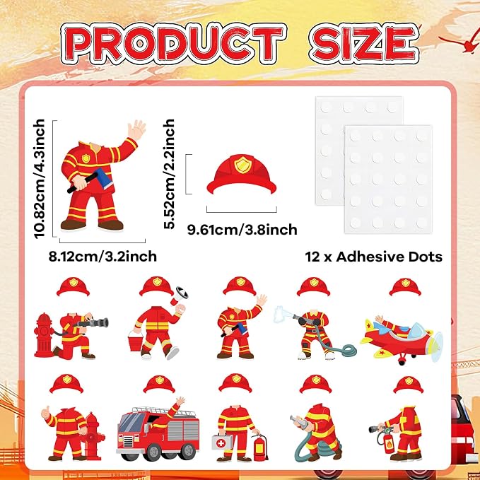 60pcs Firefighter Cutouts Fire Truck Bulletin Board Decorations Fireman Theme