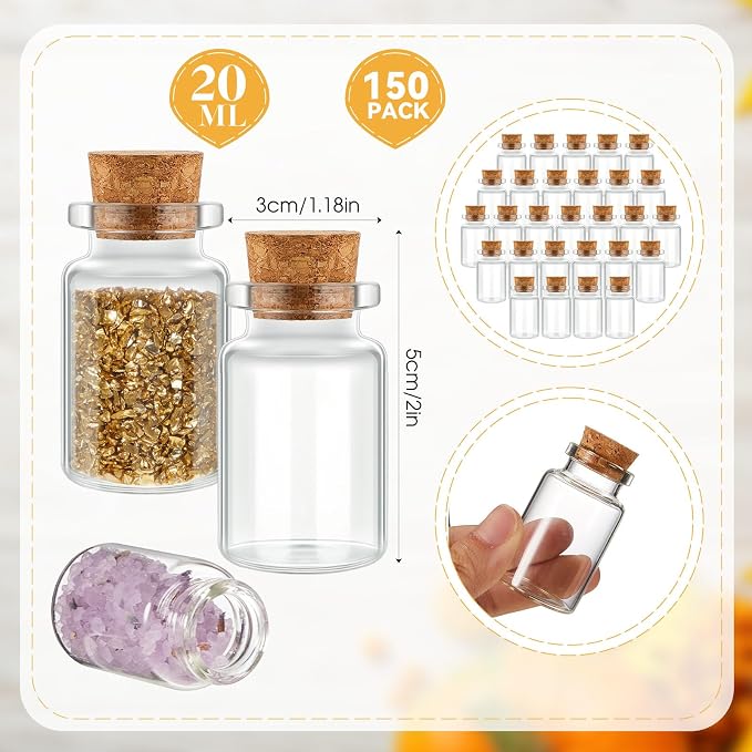 Gerrii 150 Pcs 20 ml Mini Glass Bottles