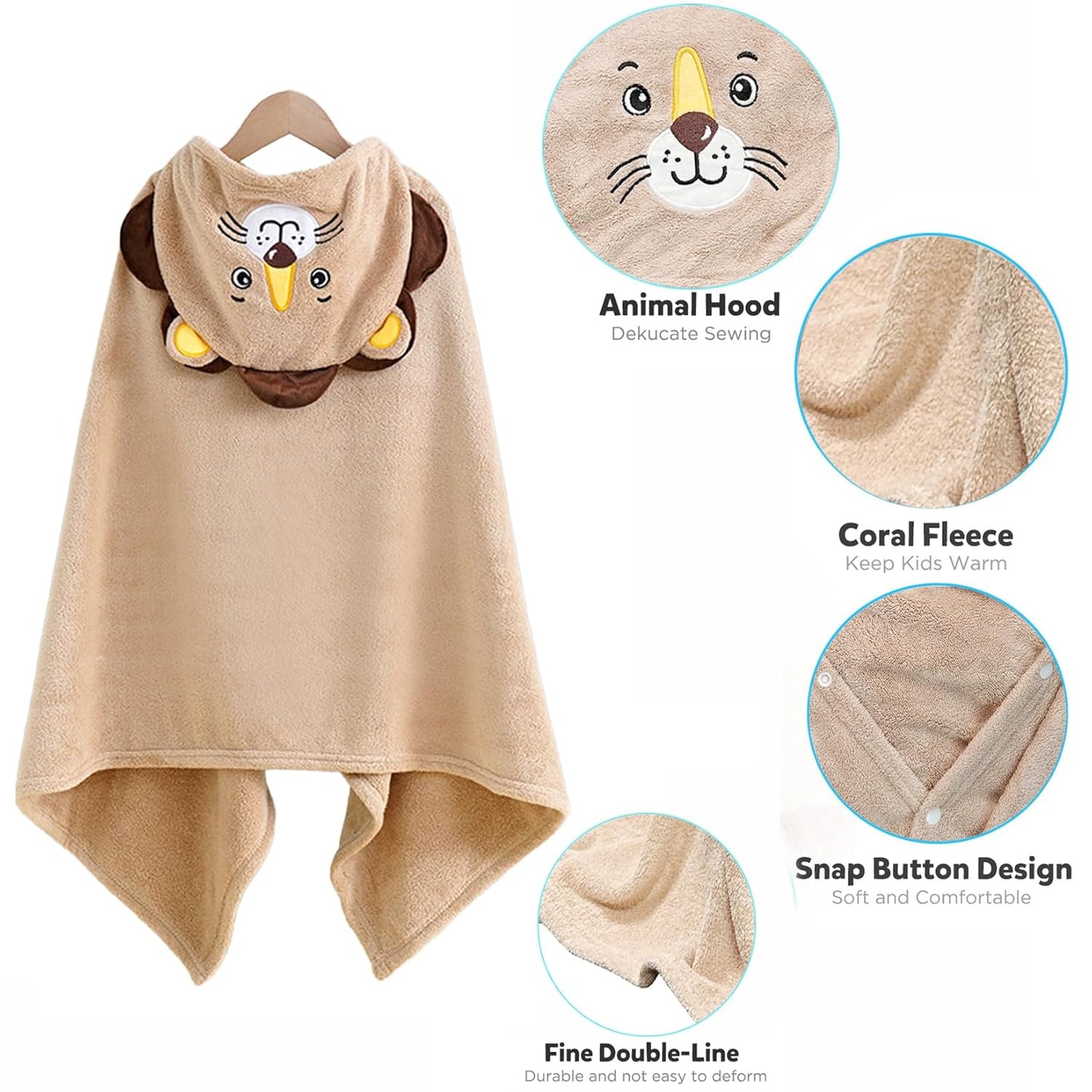 ROMASA Baby Bath Towel Ultra Soft Hooded Towel Highly Absorbent Bathrobe Blanket Toddlers Shower Gifts for Boys Girls-27.5" x 55" (Khaki Lion)