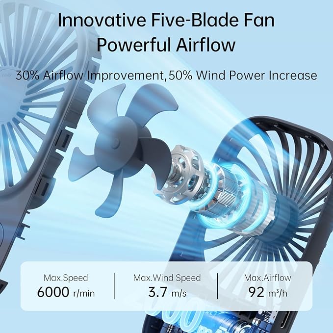 JISULIFE Handheld Mini Lash Fan with Bracket, Small Portable USB Rechargeable Personal Makeup/Eyelash Fan with 3 Speeds for Women Mom Girls Office Outdoor Travel Blue
