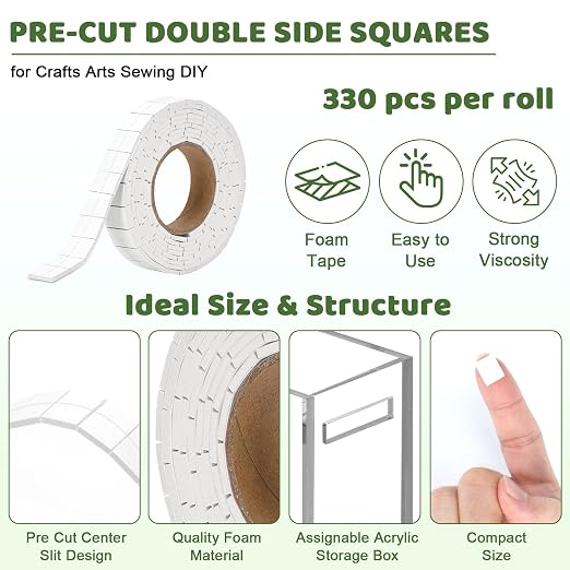 330 PCS Double Sided Foam Tape Pre Cut 1/2 X 2/5 Inch Small Adhesive Foam