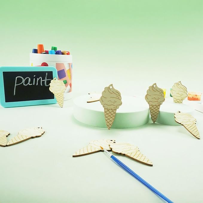 30 Pcs Wooden Ice Cream Decor Unfinished Wood Crafts