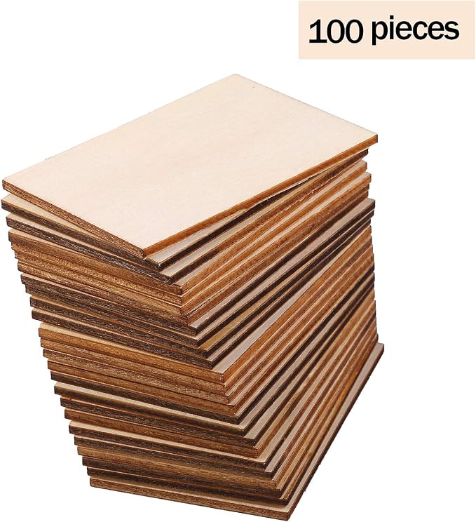 Ruisita 100 Pieces 2 x 3 Inches Unfinished Wood Pieces Rectangle Blank Sharp