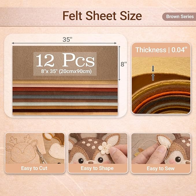 Large Stiff Felt Sheets 8"x35" – 12 Assorted Colors Felt Fabric Bundle Pack