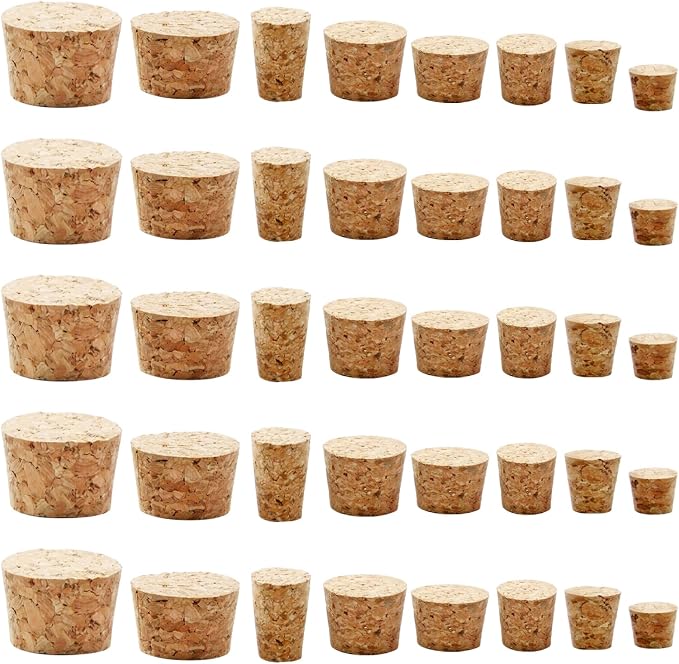 Uenhoy 40 Pcs Soft Wood Corks 8 Size, Wooden Tapered Cork Plugs Wine Bottle