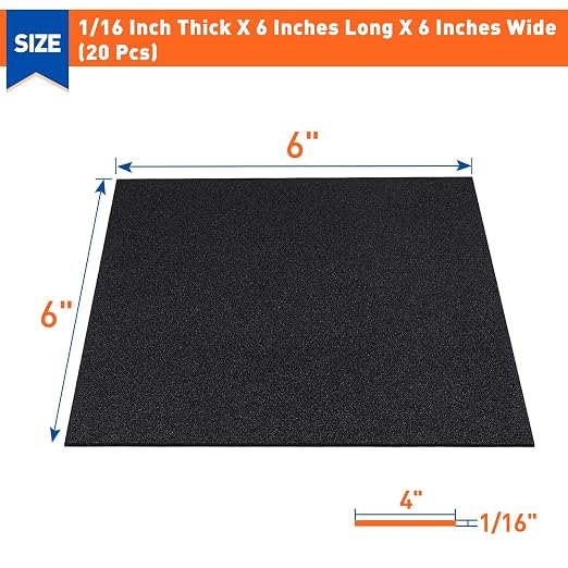 MAGZO 20Pcs Adhesive Foam Padding 1/16 in Thick X 6 in X 6 in, Closed Cell Foam