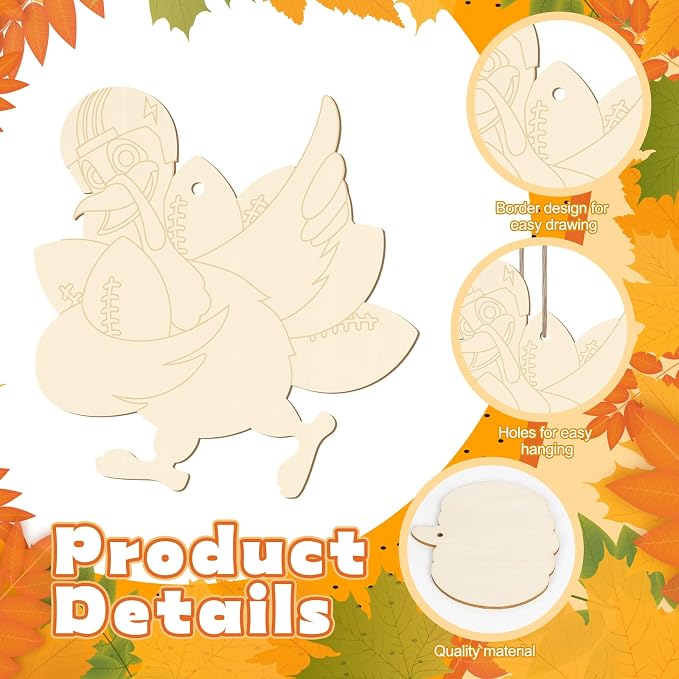 24 PCS Unfinished Wooden Thanksgiving Crafts, Pumpkin Turkey Shaped Hanging