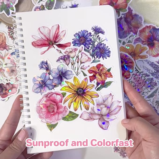 100 PCS Glitter Natural Flower Stickers