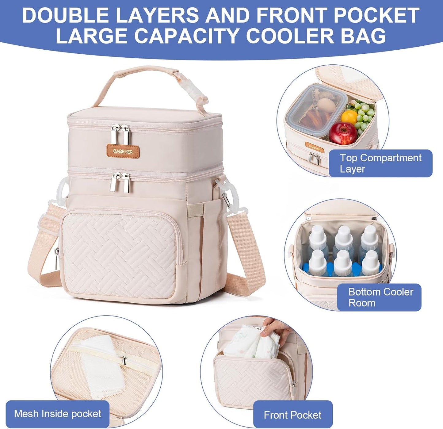 Breastmilk Cooler Bag with Ice Pack Fits 6 Baby Bottles Up to 9 Ounce