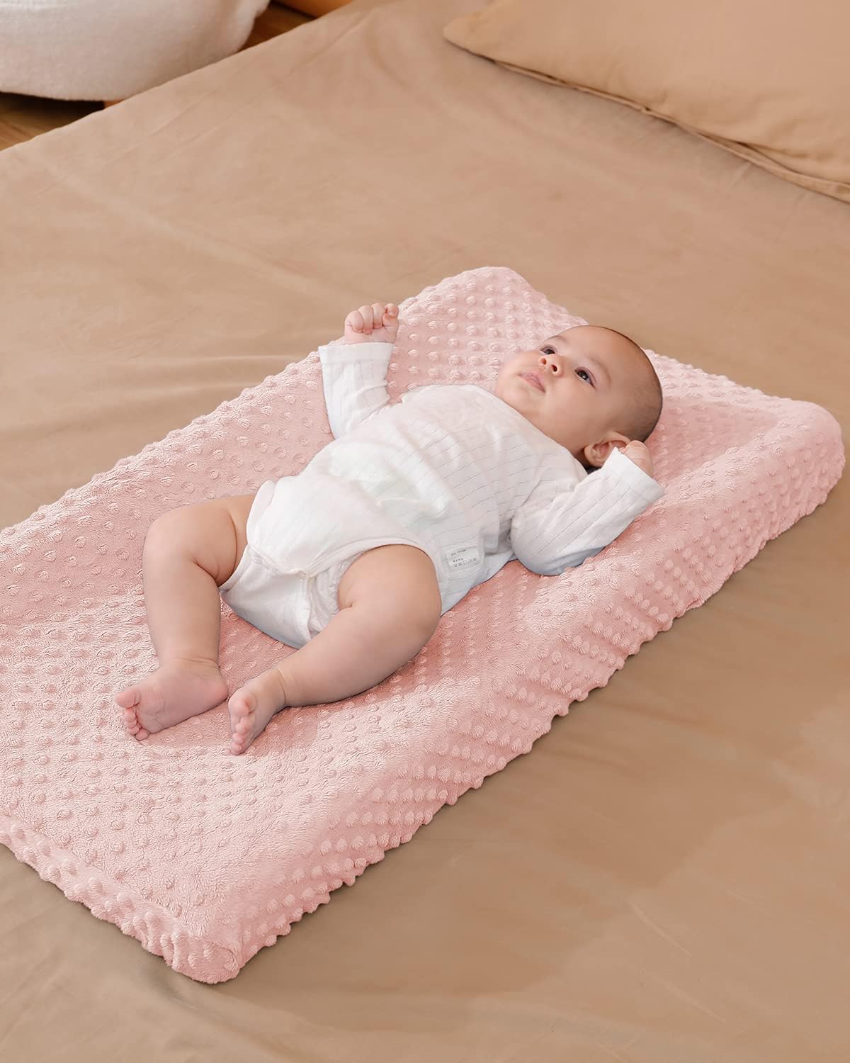 2 Pack Solid Changing Table Pad Cover Cradle Sheet, Fits 32"/34''x16 Contoured Diaper Changing Pad, Dots Plush Changing Table Covers (Pink + Purple)