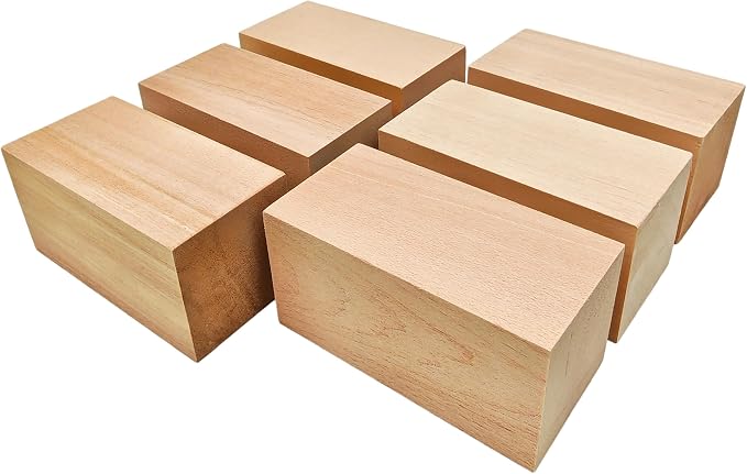 6Pcs Unfinished Basswood Blocks-2x2x4 Inch Rectangular Linden Wood Blocks