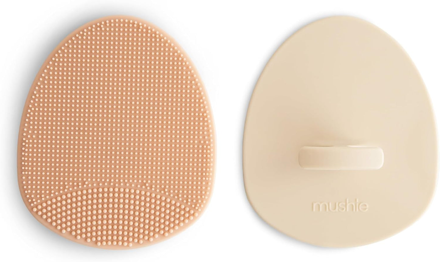 mushie Baby Bath Cradle Cap Brush | Soft Silicone Bristles for Dry Skin, Eczema, & Cradle Cap Treatment | 2-Pack (Blush/Shifting Sand)