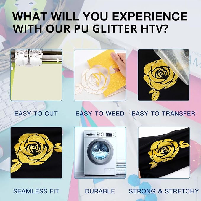 HTVRONT Yellow Glitter HTV Heat Transfer Vinyl Rolls