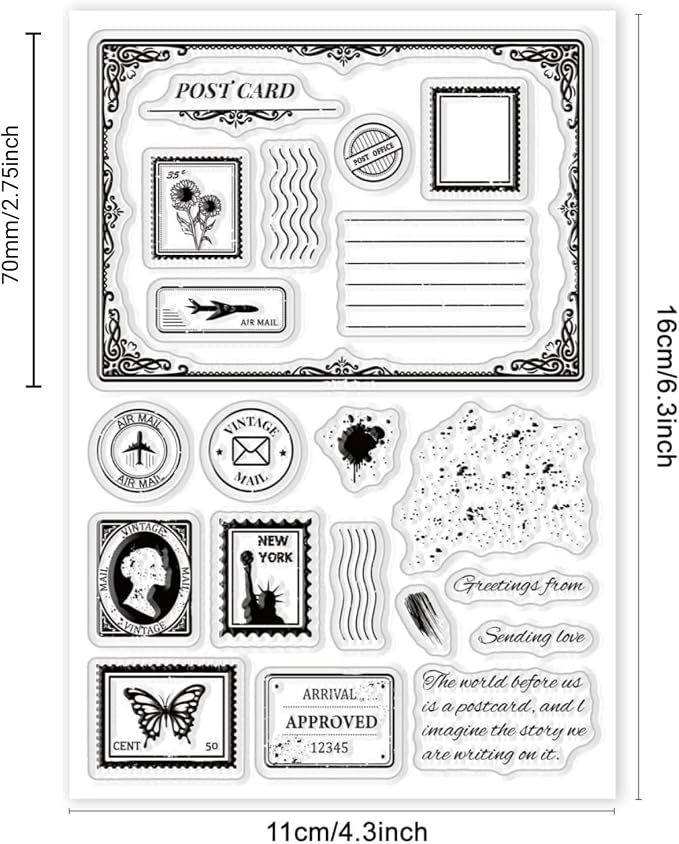 GLOBLELAND Postcard Border Edge Silicone Clear Stamp Postmark Transparent