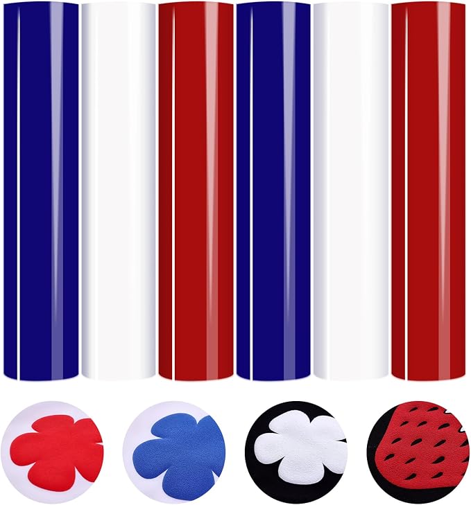 HTVSTD Red Blue White Puff HTV Heat Transfer Vinyl 6pcs 12×10in | Vivid Color