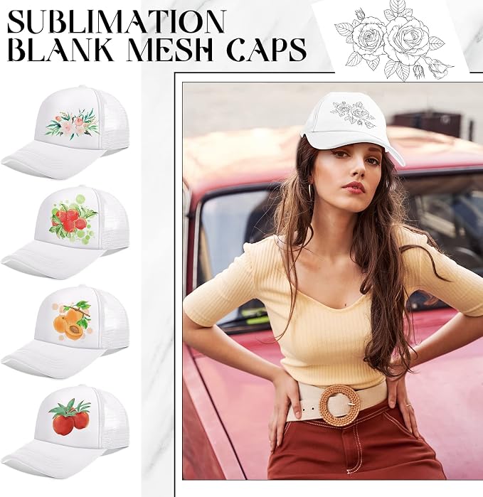 Vabean 24 Pack Sublimation Blank Cap Trucker Mesh Cap Unisex Plain Blank