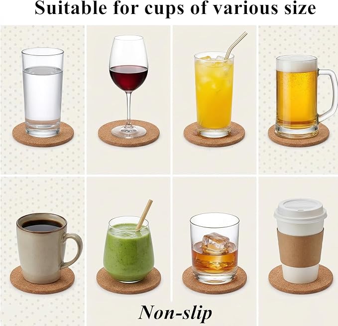 Tebery 20 Pack Cork Coasters Round, 3.9" Bar Coasters
