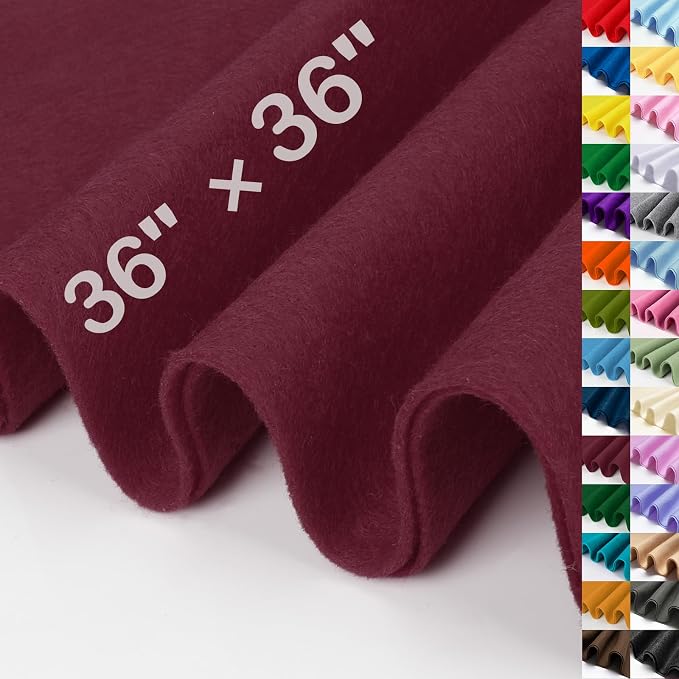 XSEINO Burgundy Large Felt Fabric 36" X 36 ", 1.4 mm Thick Soft Felt Fabric